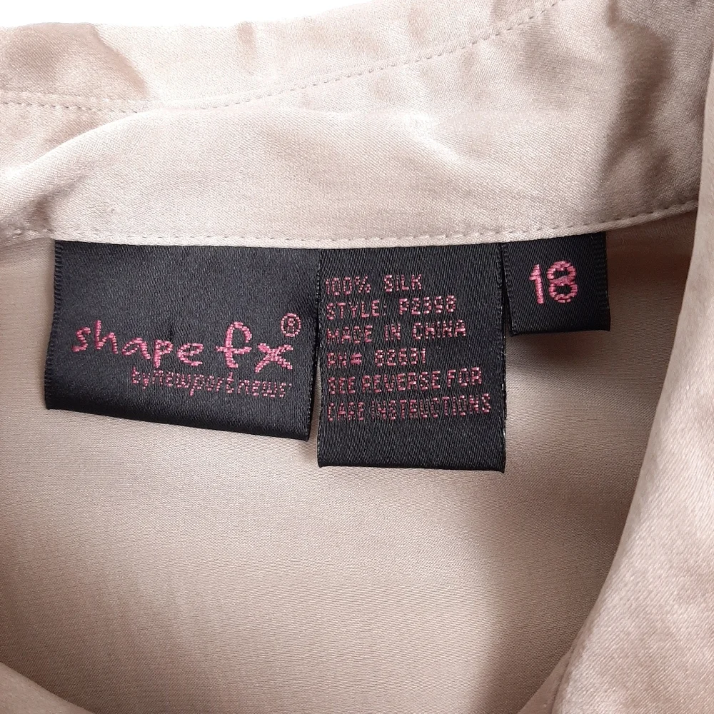 Shape FX 100% silk long sleeve button up shirt bodysuit champagne beige plus - Picture 7 of 8